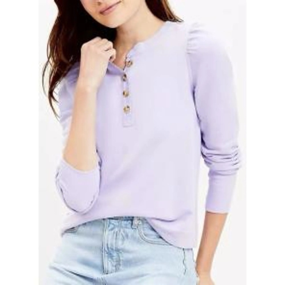 LOFT Puff-Sleeve Henley Sweatshirt NWT